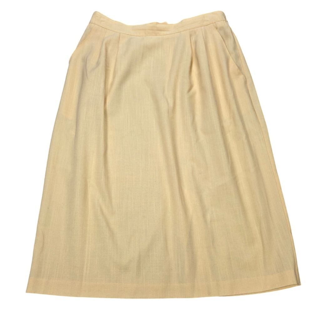 Vintage Sag‎ Harbor Midi Skirt Women's Size 16 Yello High Waist Pleated USA Made